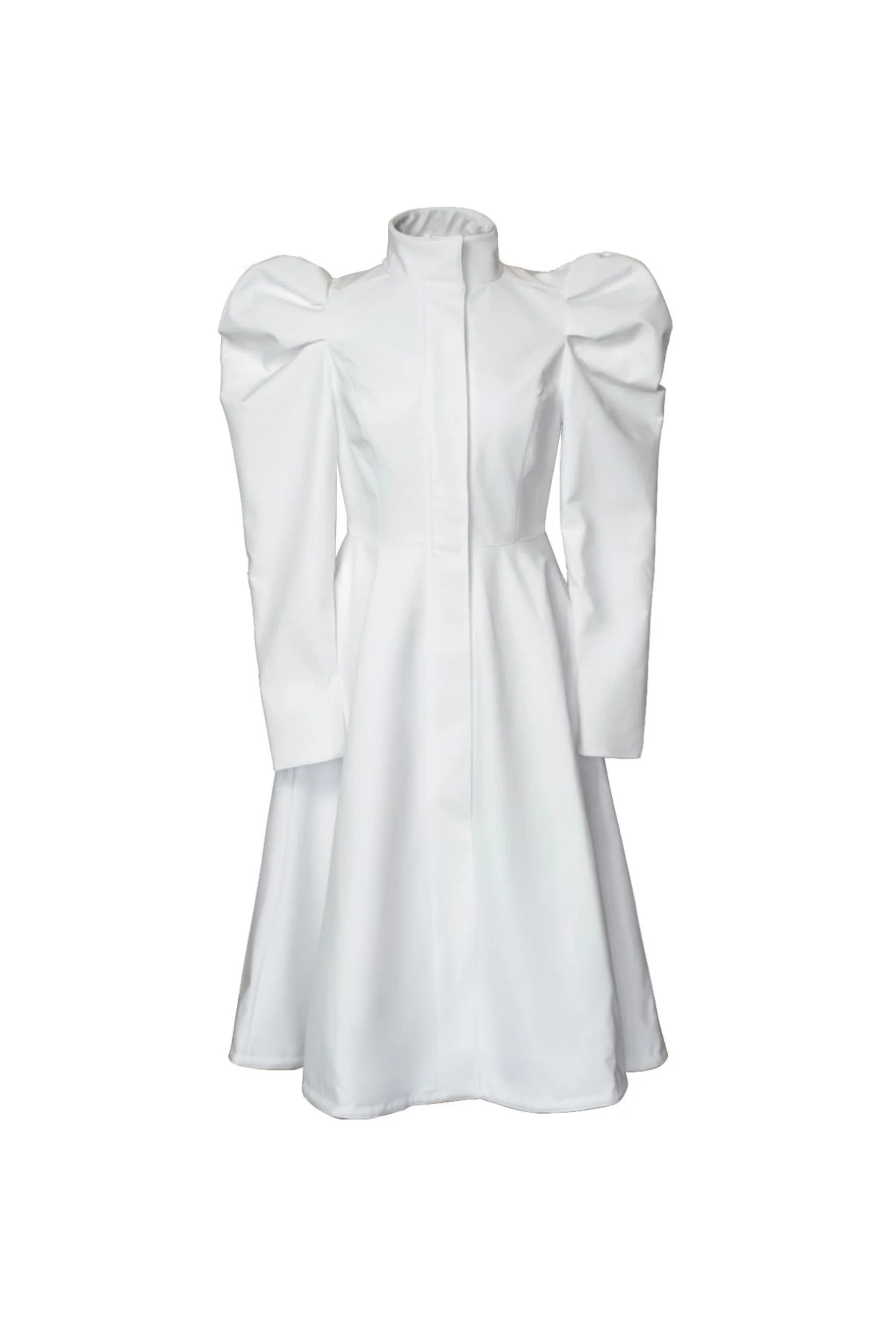 Fit and Flare Coat with Balloon-Styled Sleeves in White | Majestic White - Image 9