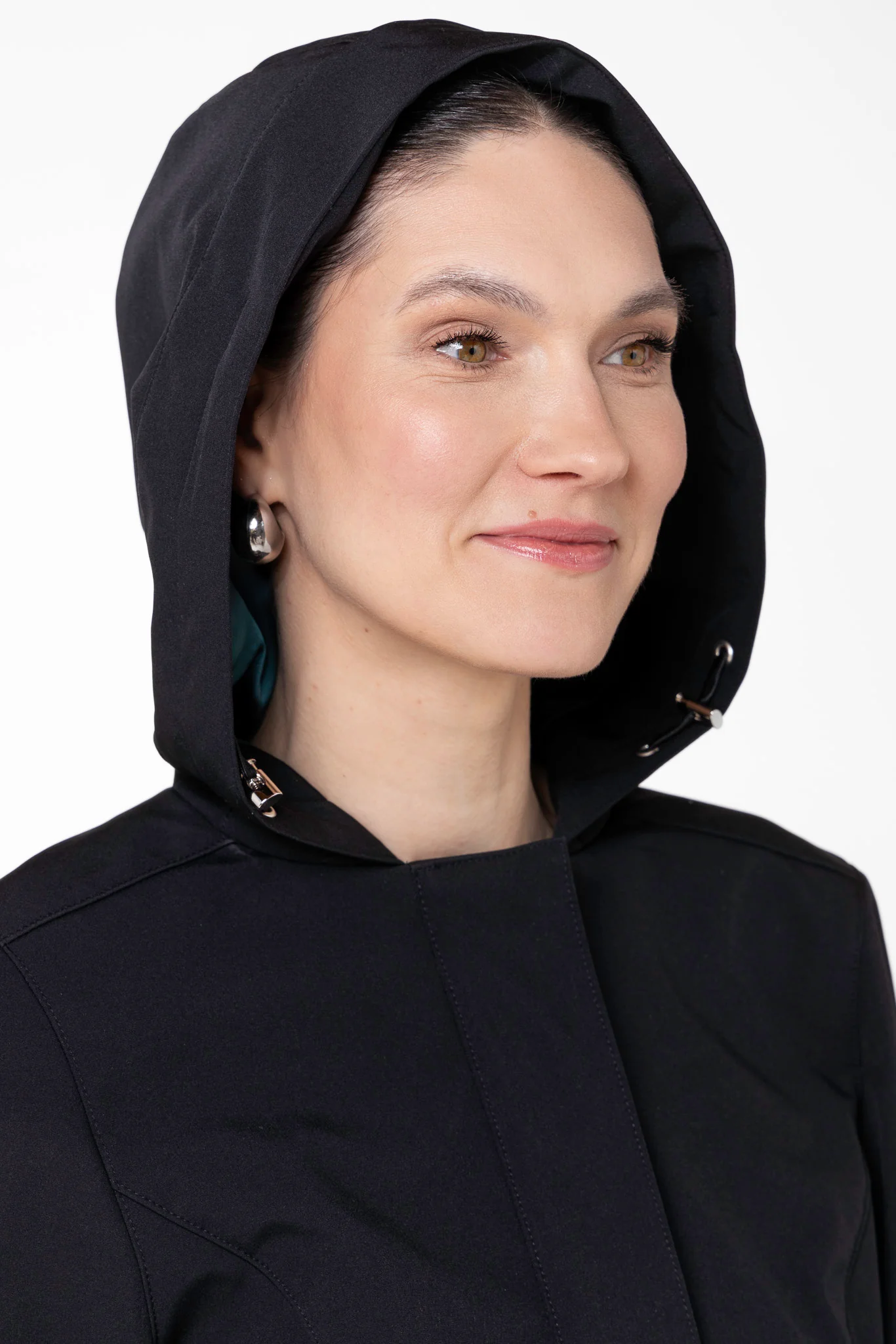 Fit and Flare Coat with Full Circle Skirt in Black with Emerald Green | Deep Emerald - Image 6