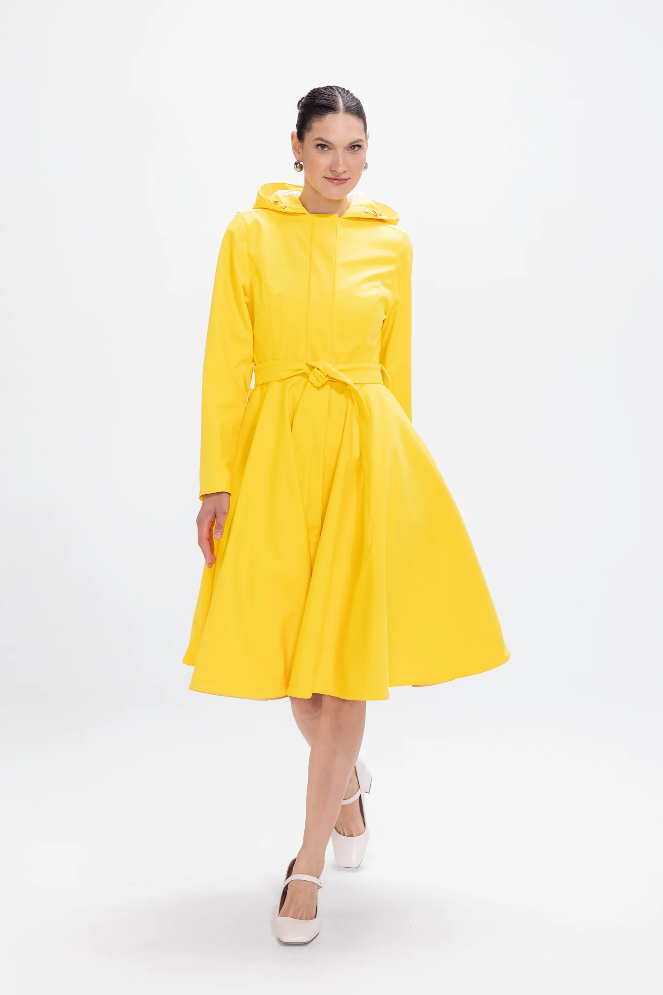 Fitted and Flared Coat with Full Circle Skirt in Bright Yellow | Yellow Sun - Image 4