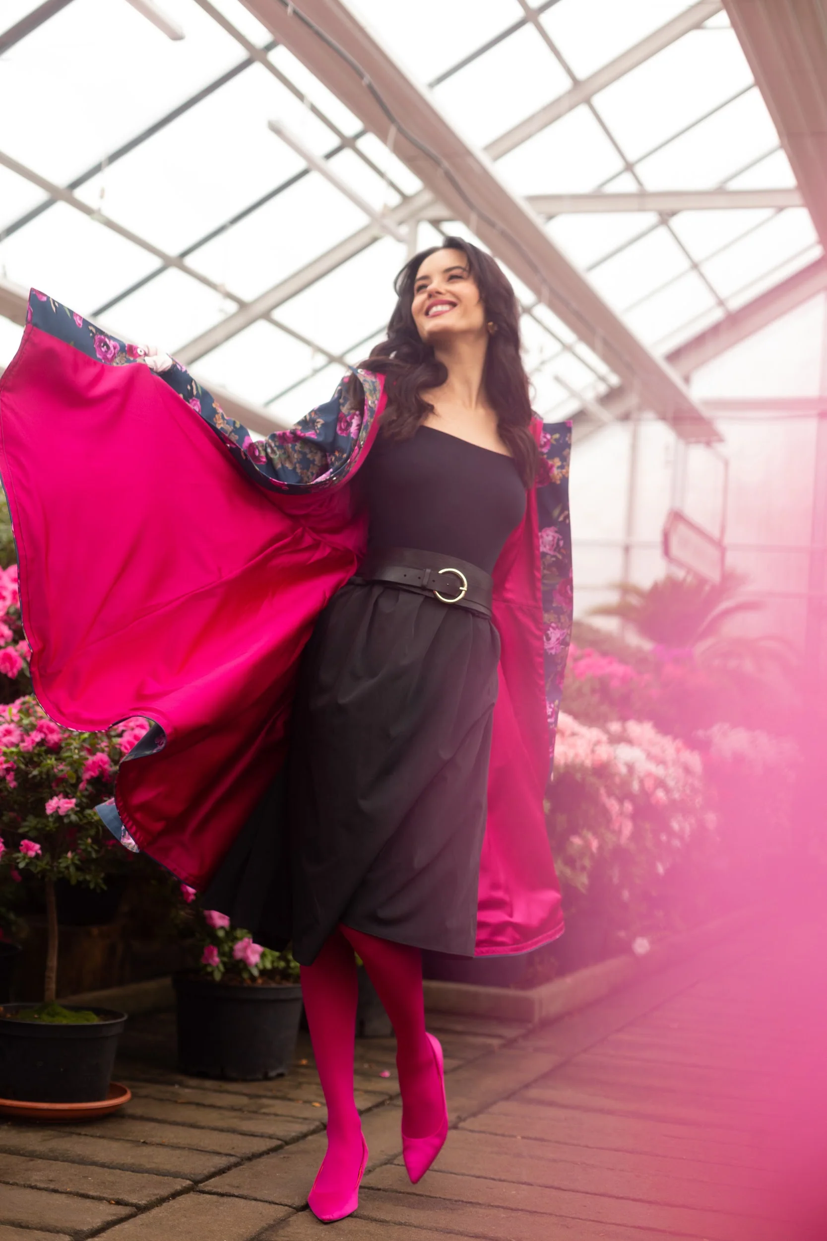 Fit and Flare Coat with Pleated Back in Blue and Pink | Misty Rose - Image 3