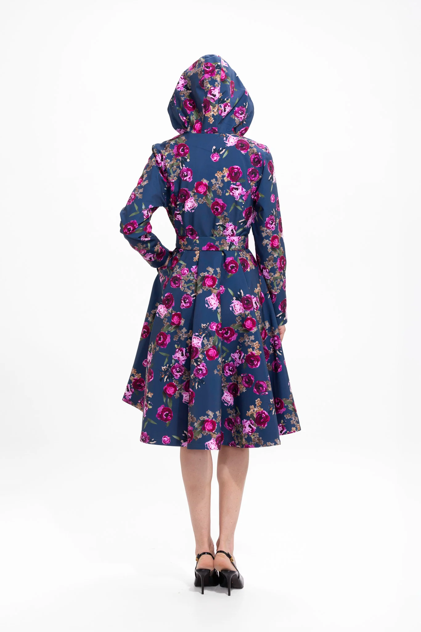 Fit and Flare Coat with Pleated Back in Blue and Pink | Misty Rose - Image 5