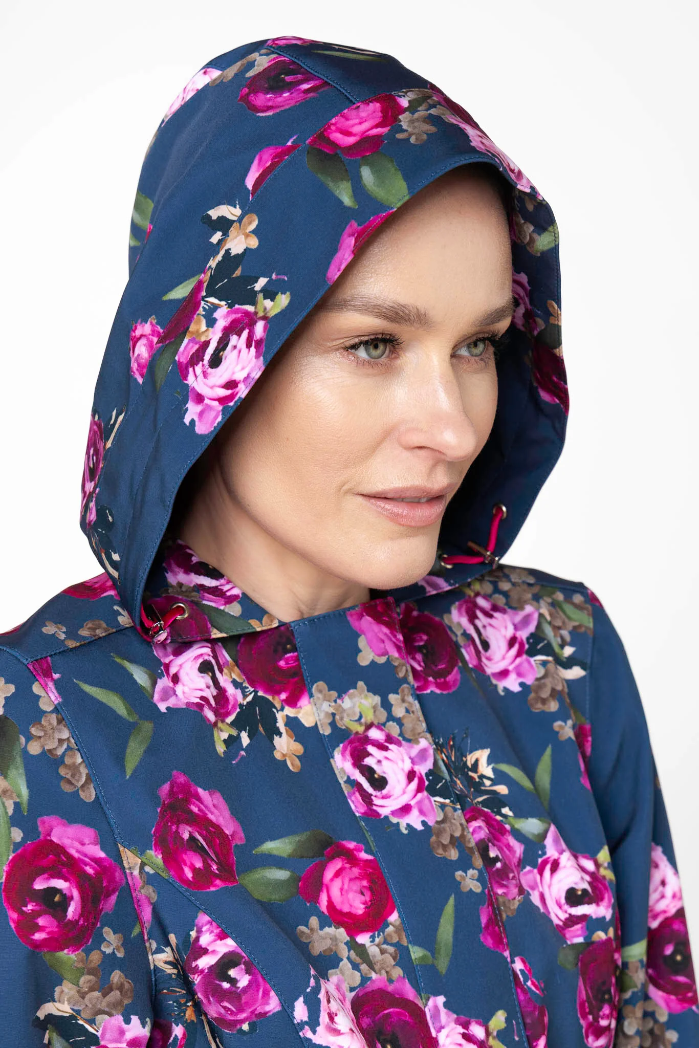 Fit and Flare Coat with Pleated Back in Blue and Pink | Misty Rose - Image 6