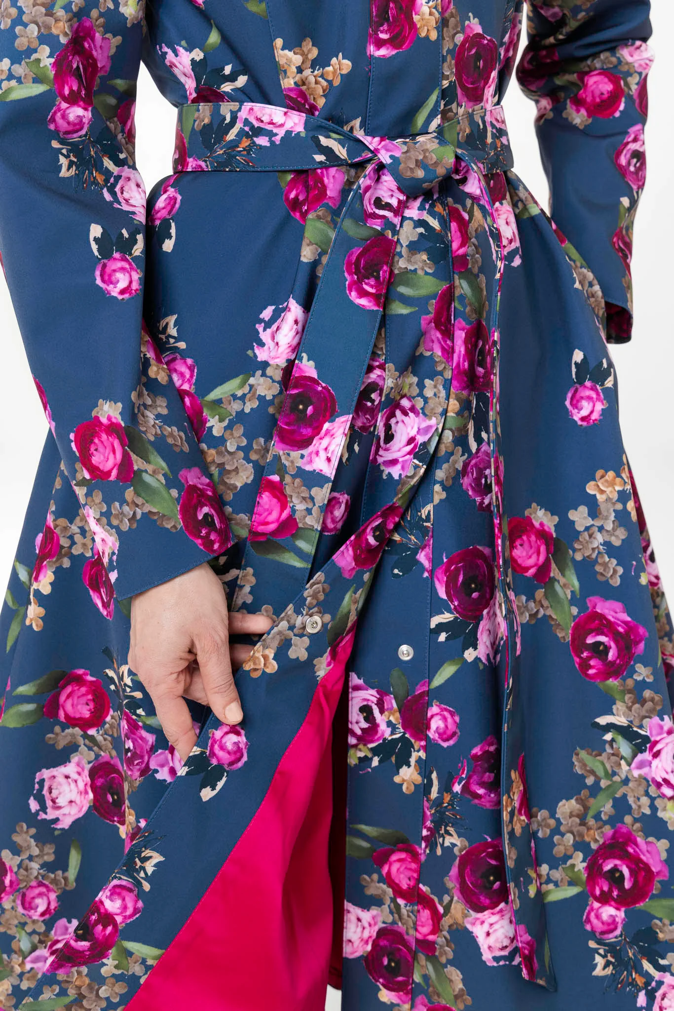 Fit and Flare Coat with Pleated Back in Blue and Pink | Misty Rose - Image 8