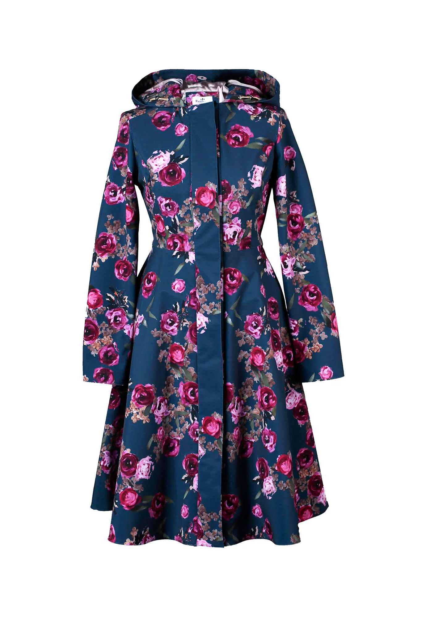 Fit and Flare Coat with Pleated Back in Blue and Pink | Misty Rose - Image 9