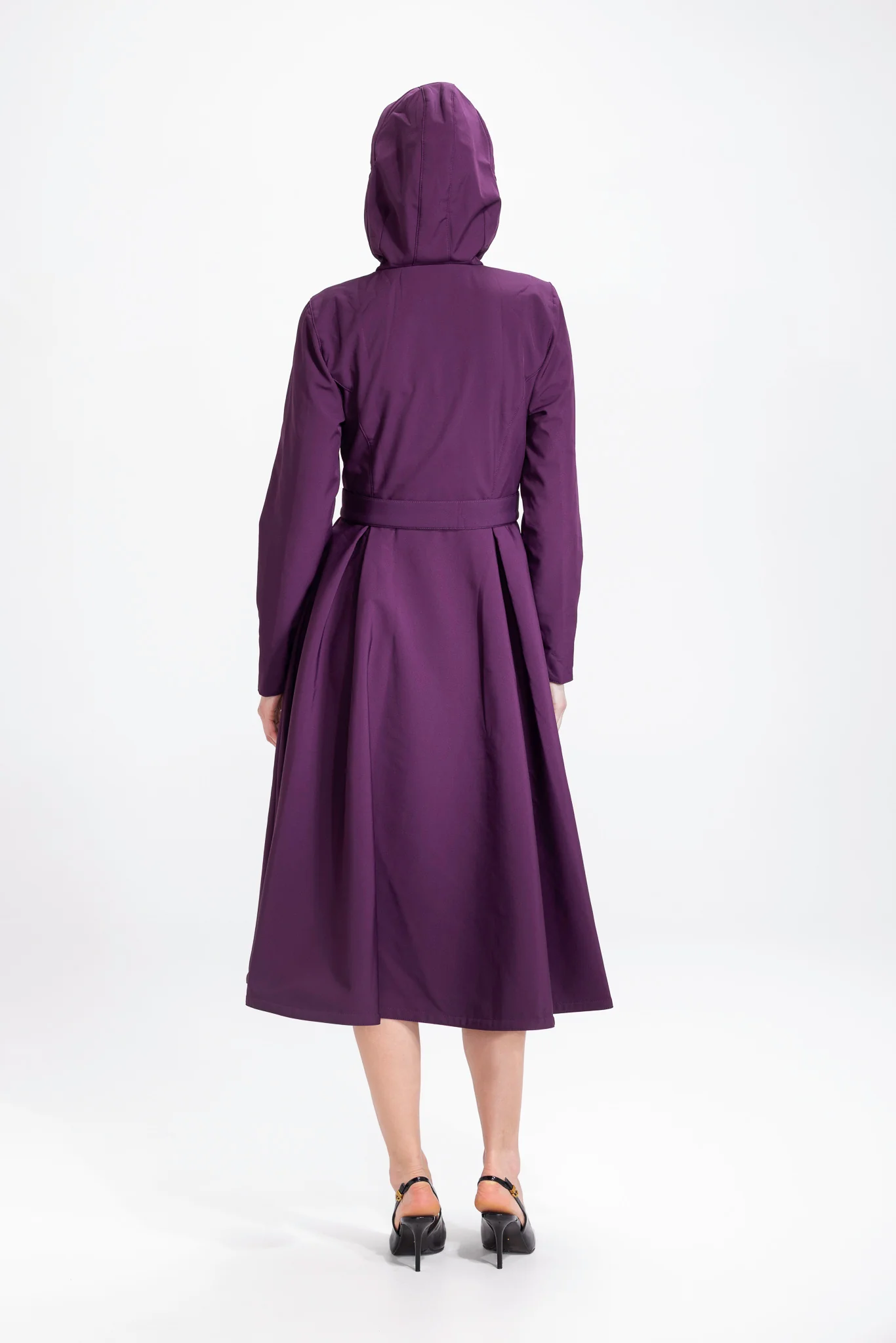 Fit and Flare Coat with Pleated Skirts in Dark Purple | Ruby Purple - Image 5