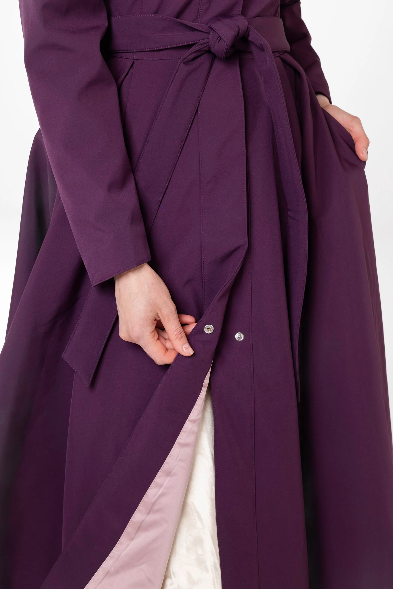 Fit and Flare Coat with Pleated Skirts in Dark Purple | Ruby Purple - Image 8
