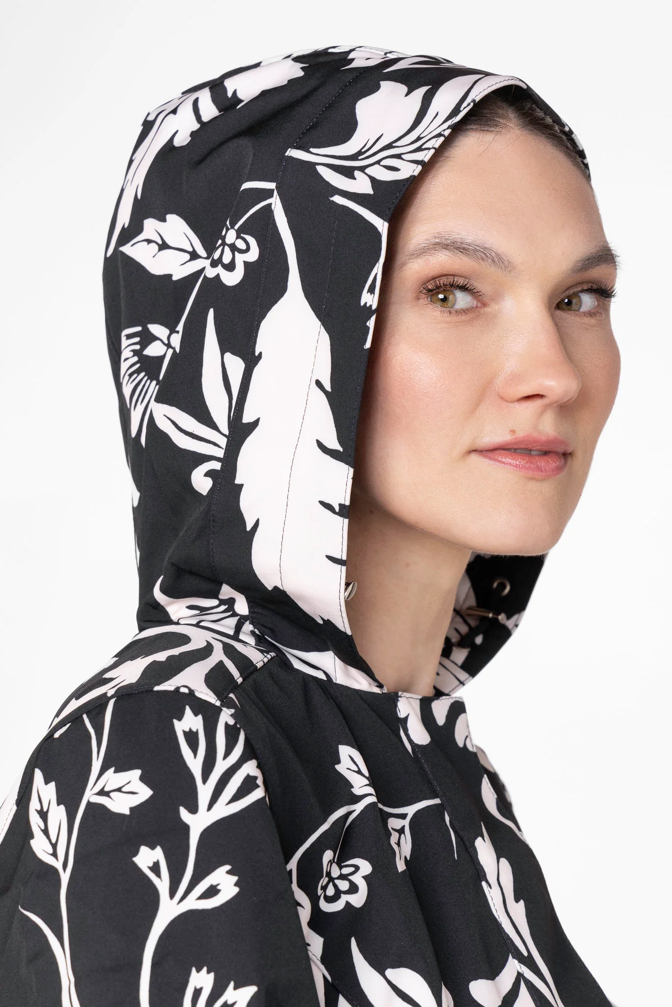 Fit and Flare Coat with Full Circle Skirt in Black and White | Blooming Night - Image 6