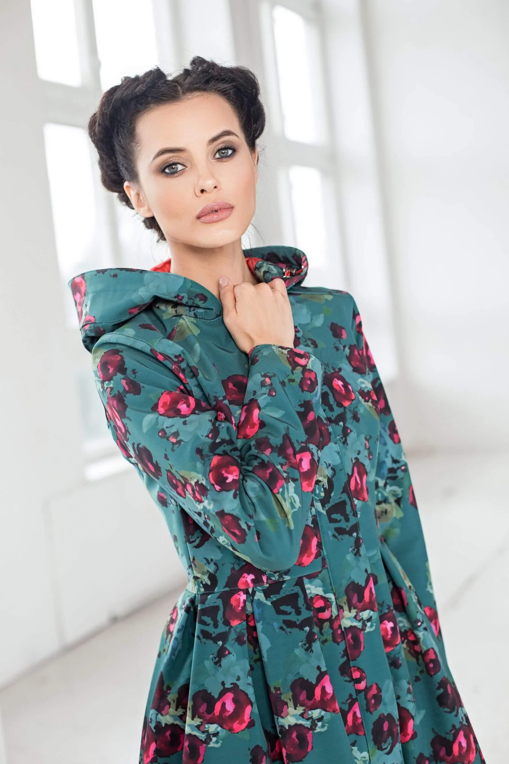 Floral Fit and Flare Coat in Green | Rosalie - Image 4
