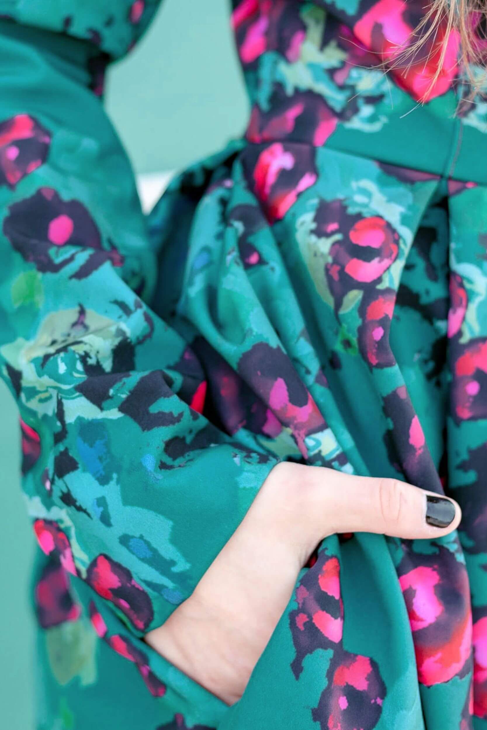 Floral Fit and Flare Coat in Green | Rosalie - Image 5