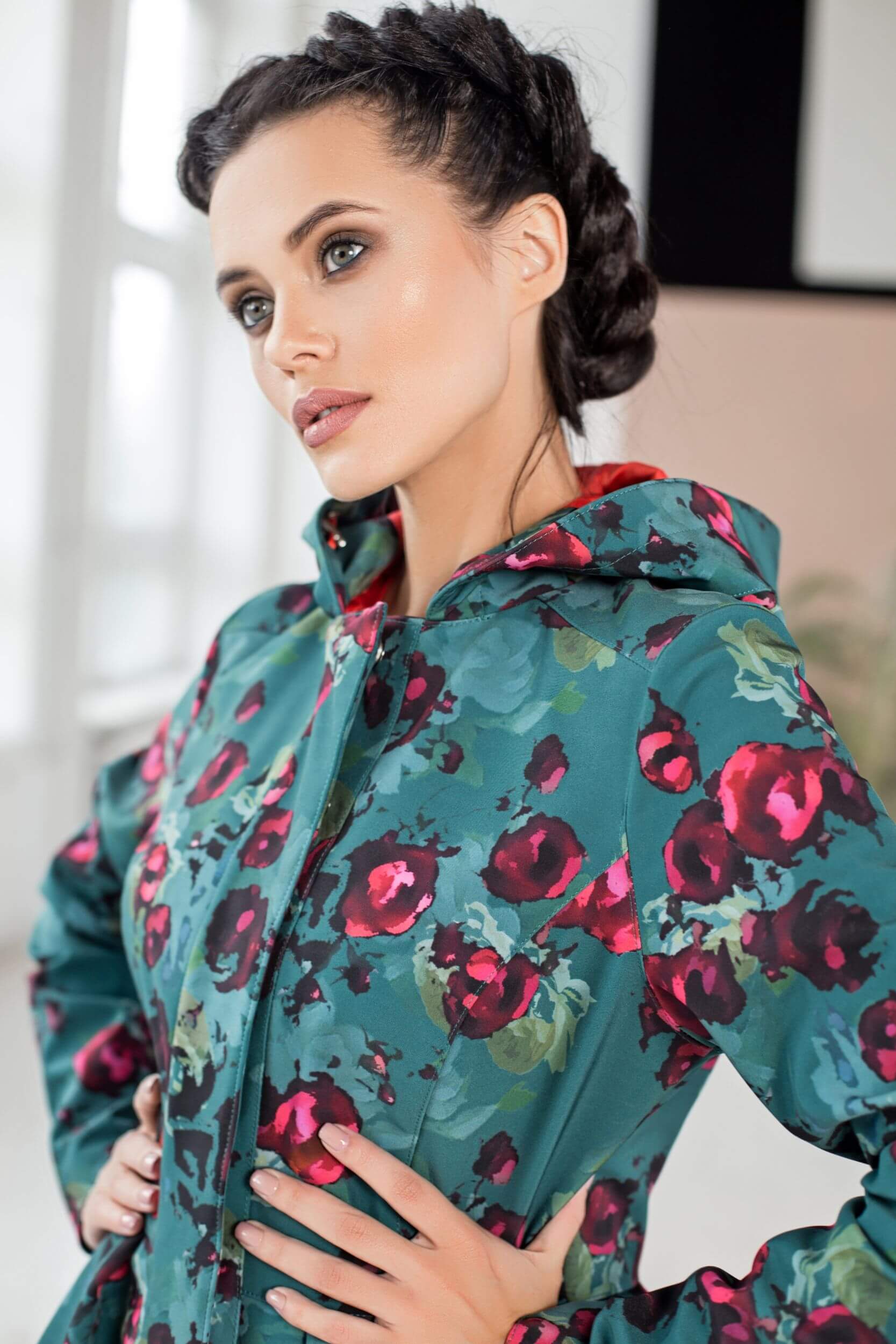 Floral Fit and Flare Coat in Green | Rosalie - Image 6