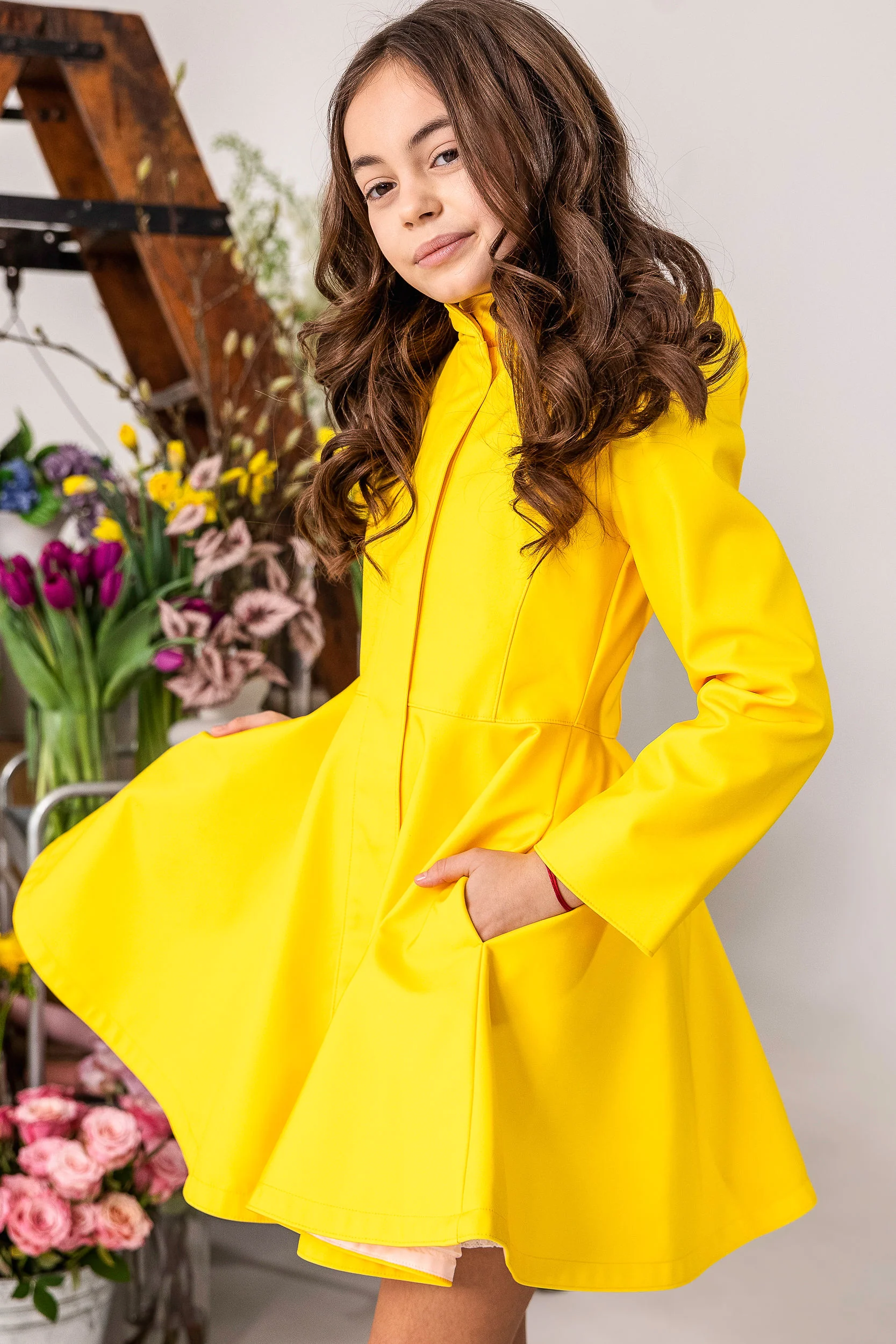Girls' Yellow Coat with Hood | Yellow Sun - Image 2