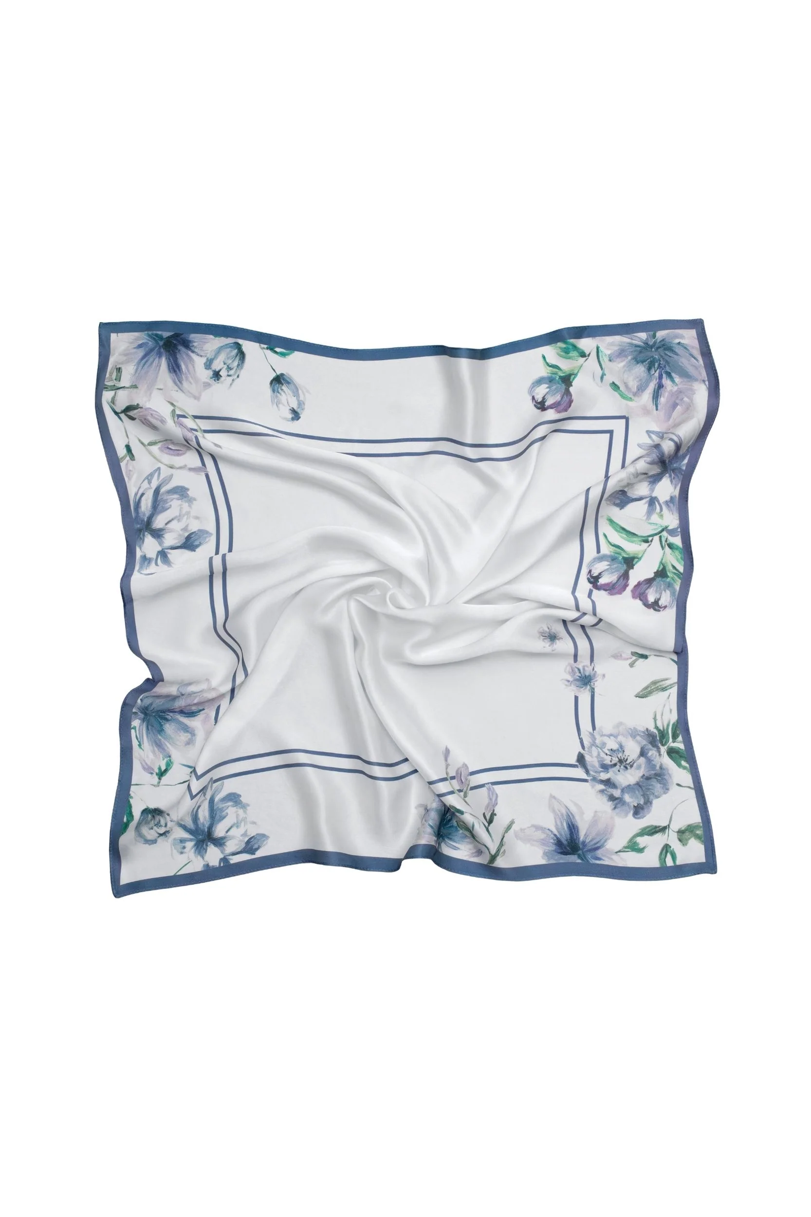 Medium Floral Natural Silk Scarf | Blue Collection - Image 6