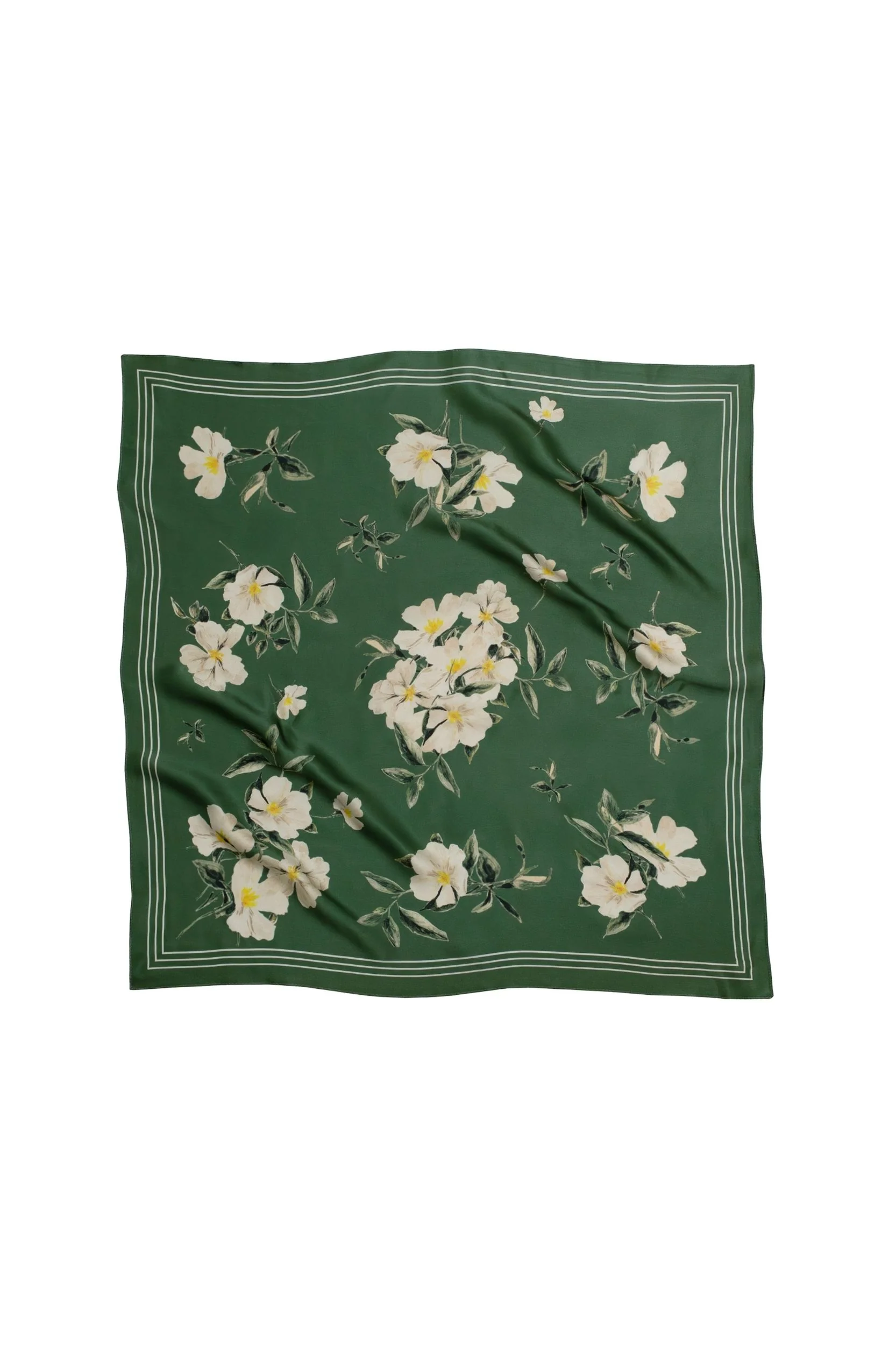 Medium Floral Natural Silk Scarf | Green Collection