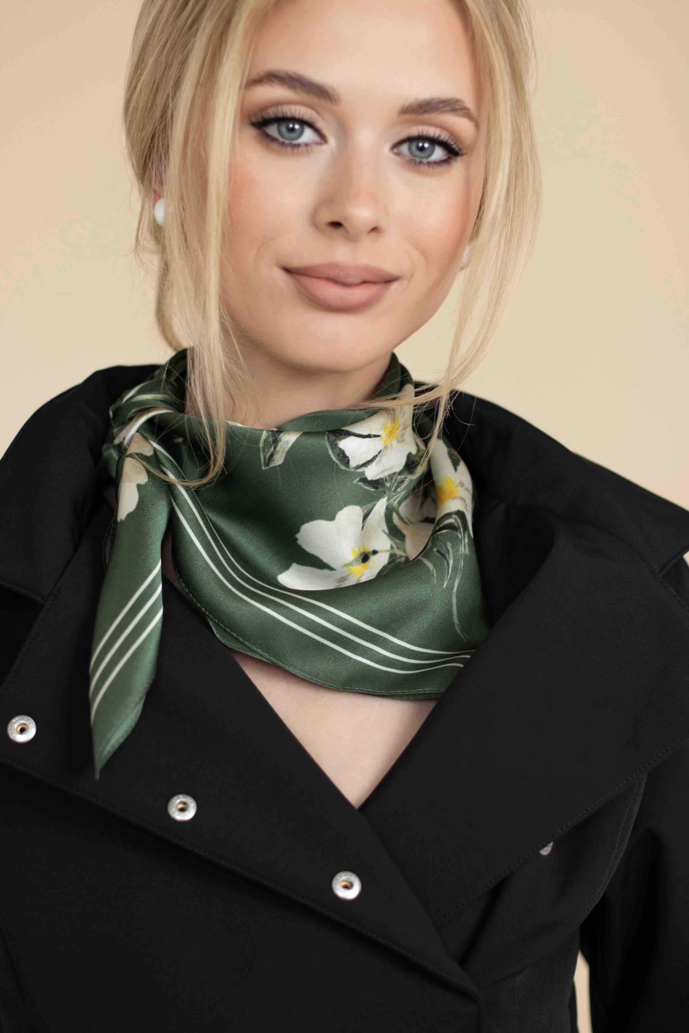 Medium Floral Natural Silk Scarf | Green Collection - Image 2