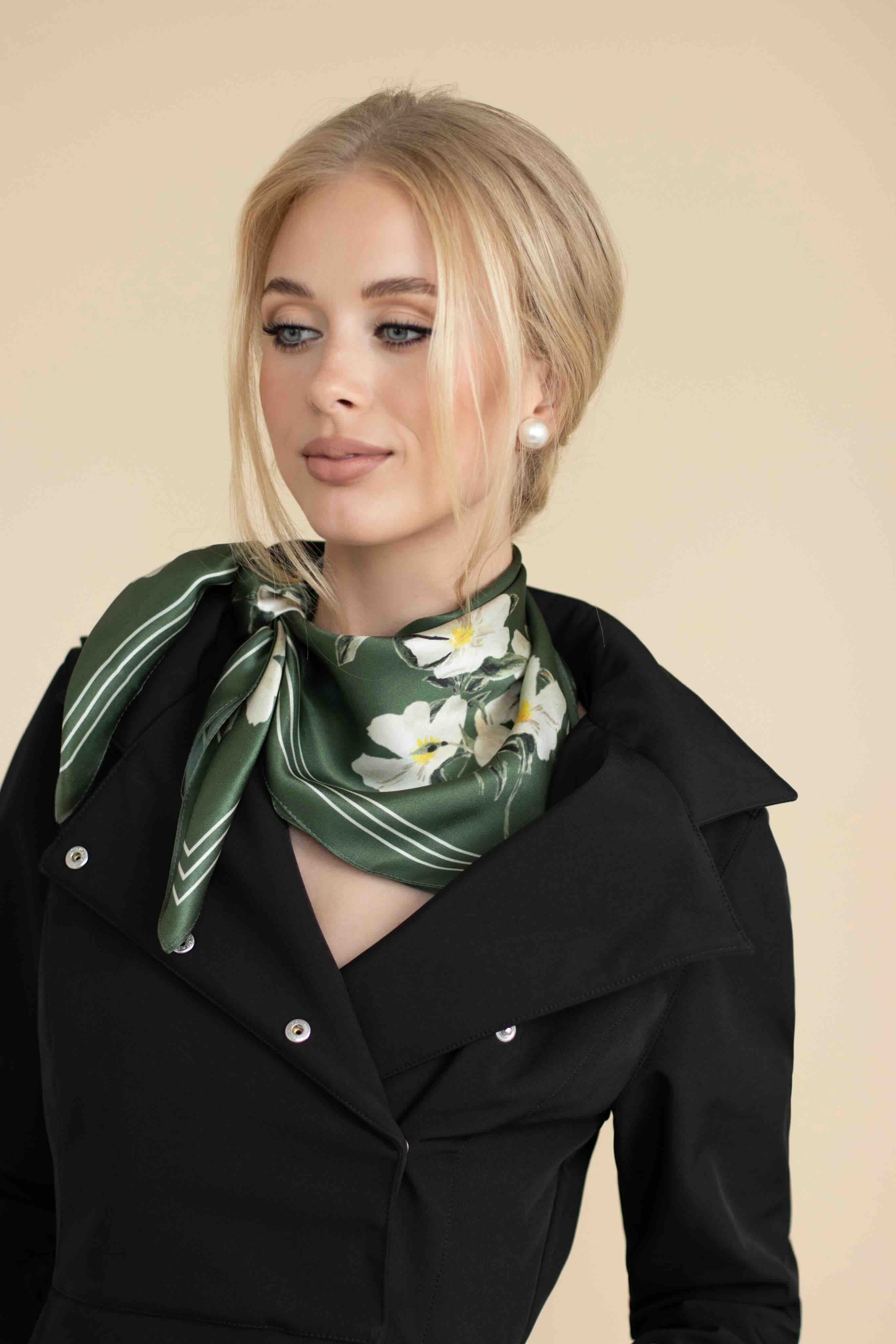 Medium Floral Natural Silk Scarf | Green Collection - Image 3