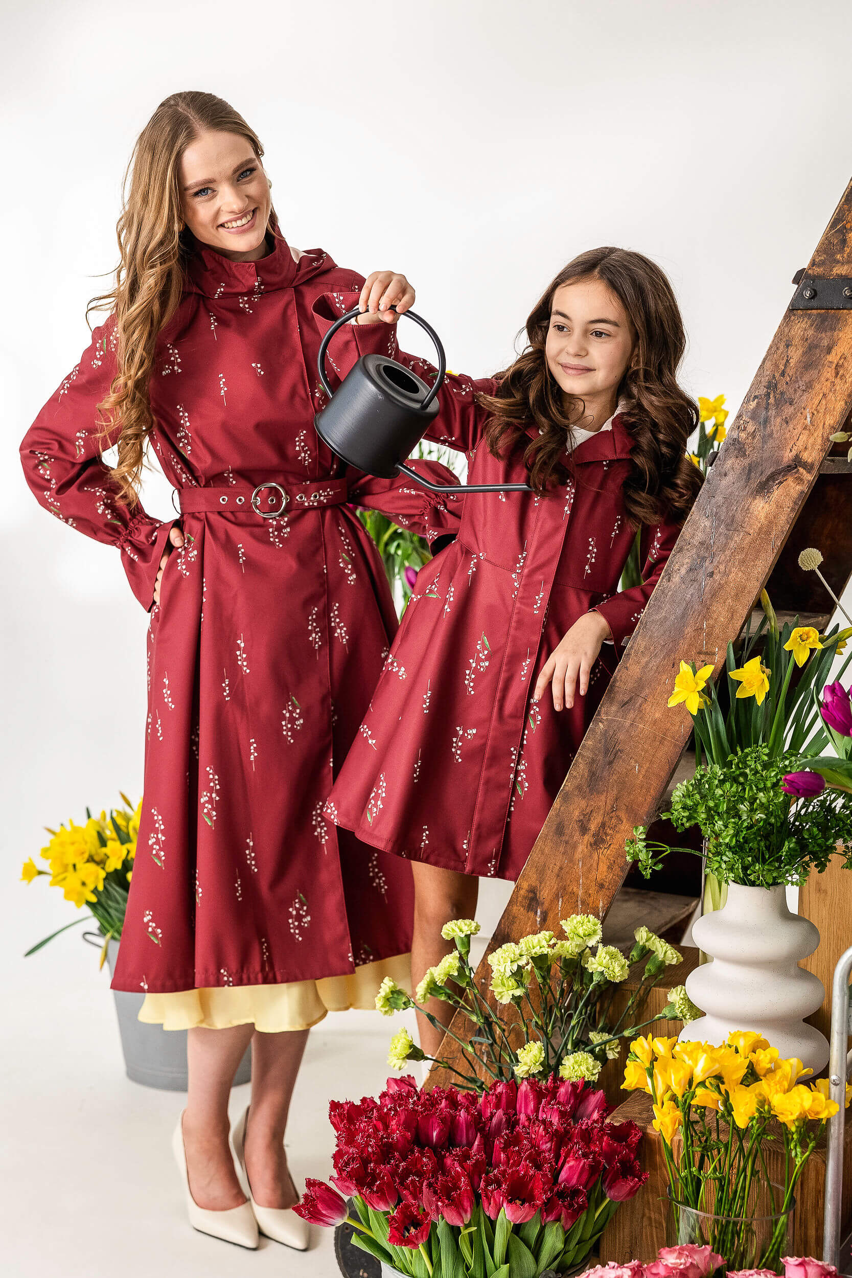 Red Coat for Girls with Flower Print | Crimson Lily - Image 9