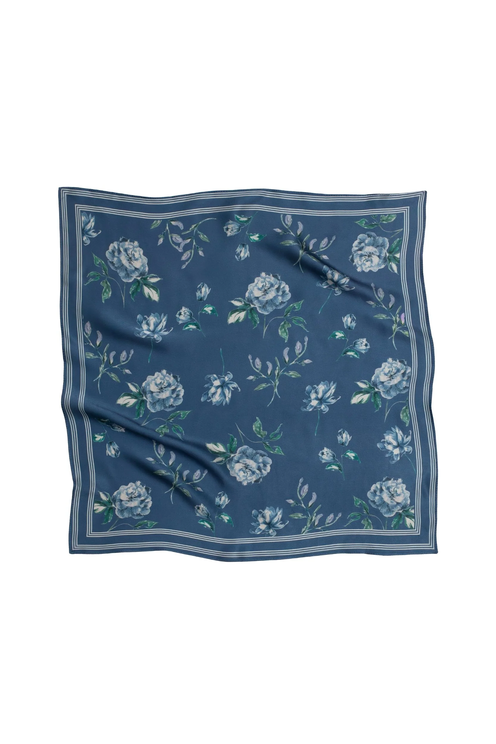 Small Floral Print Natural Silk Scarf | Blue Collection