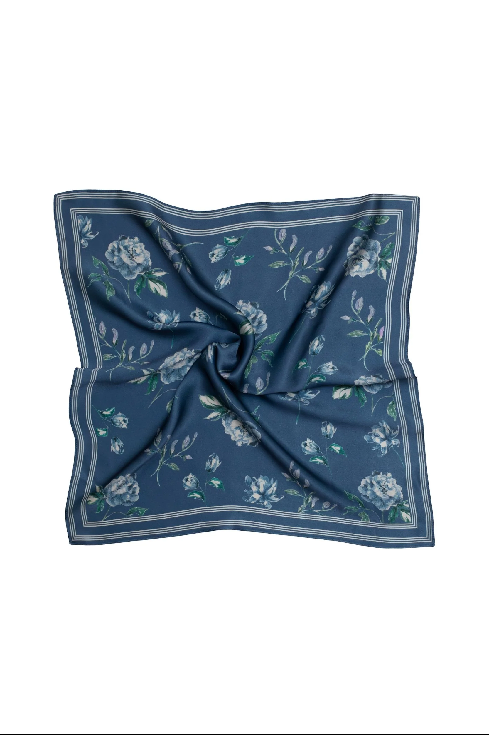 Small Floral Print Natural Silk Scarf | Blue Collection - Image 4