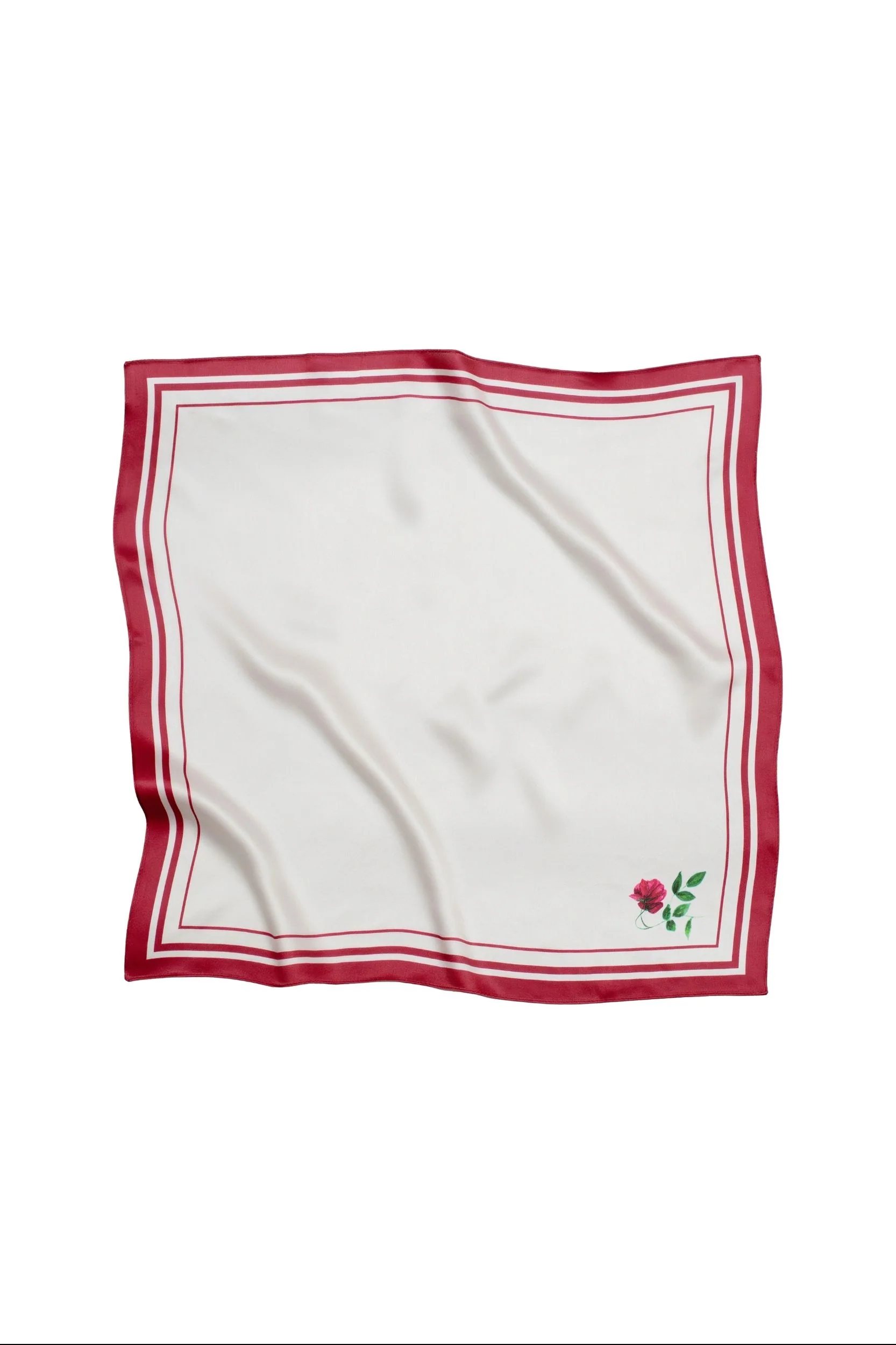 Small Minimal Floral Natural Silk Scarf | Red Collection