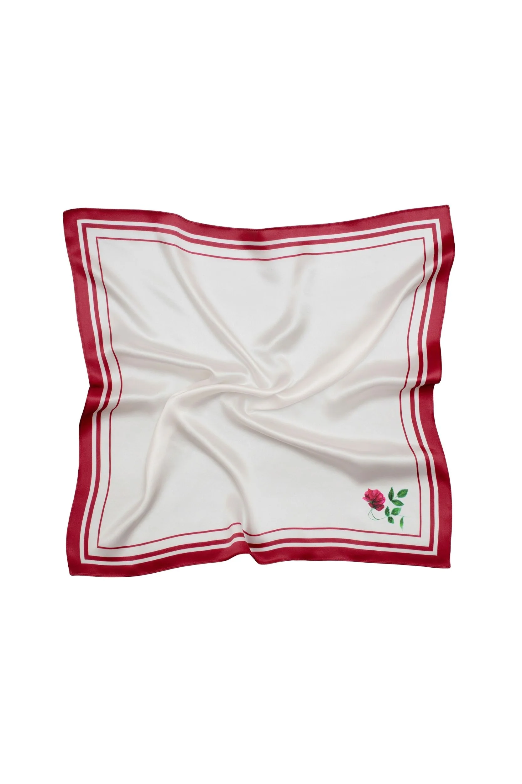 Small Minimal Floral Natural Silk Scarf | Red Collection - Image 4
