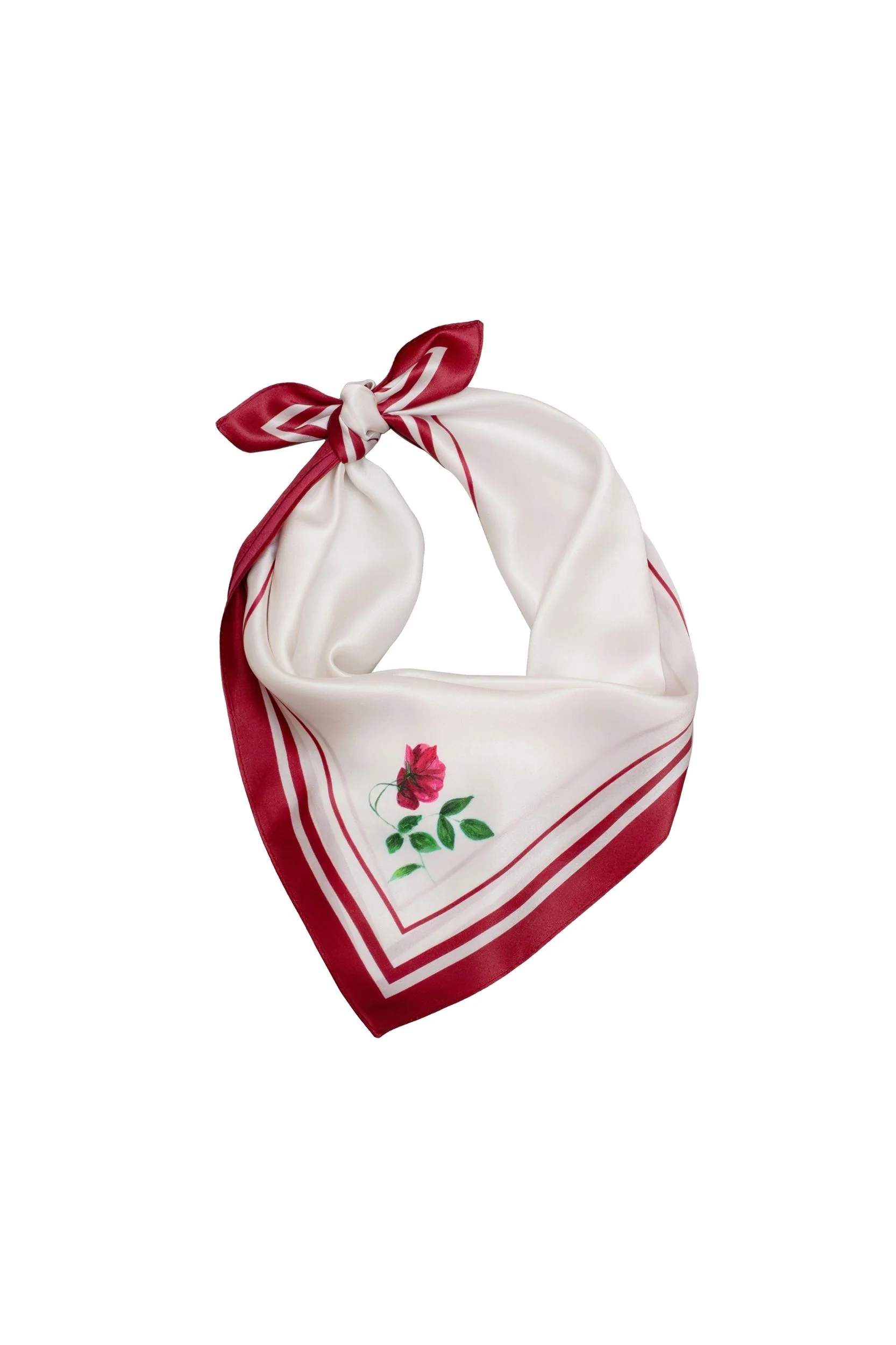 Small Minimal Floral Natural Silk Scarf | Red Collection - Image 5