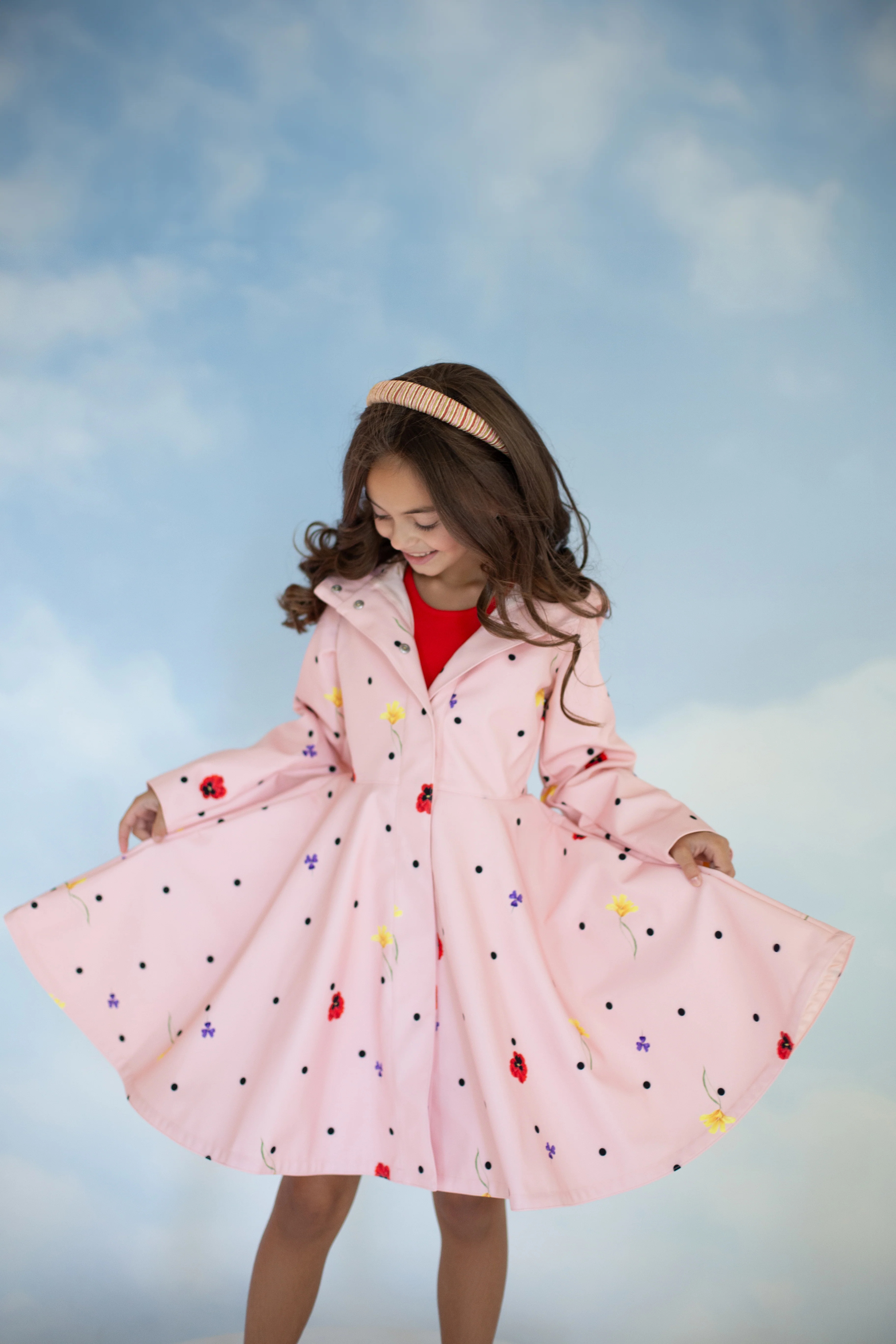 Soft Pink Coat for Girls with Flower Print | Cotton Candy