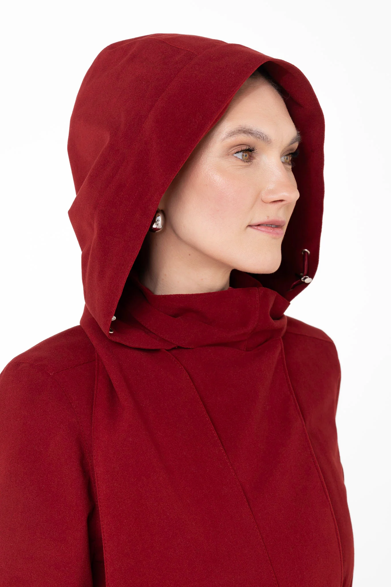 Warm Double Breasted Coat with Hood & Scarf | Winter Maroon - Image 6