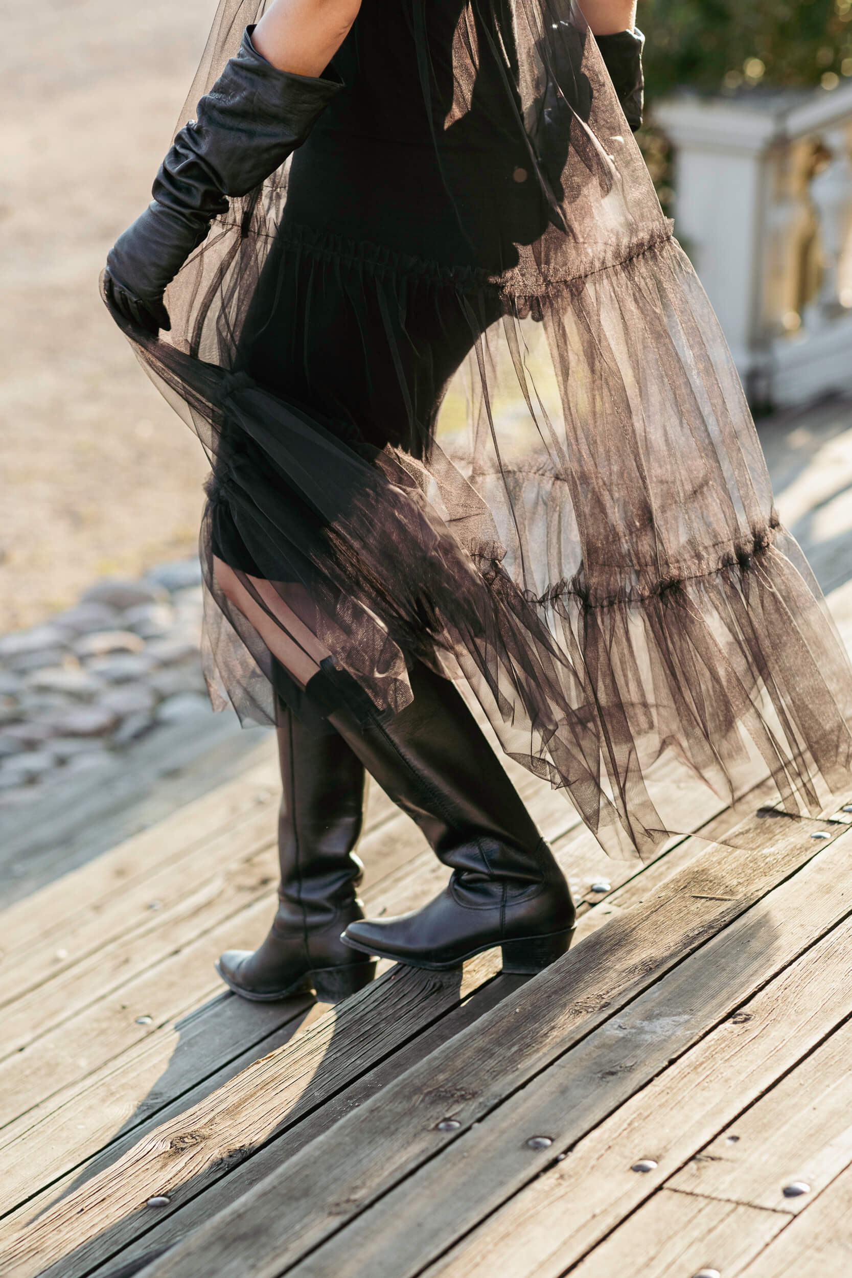 Women’s Sleeveless Black Midi-Length Tulle Dress | Sheer Romance - Image 3