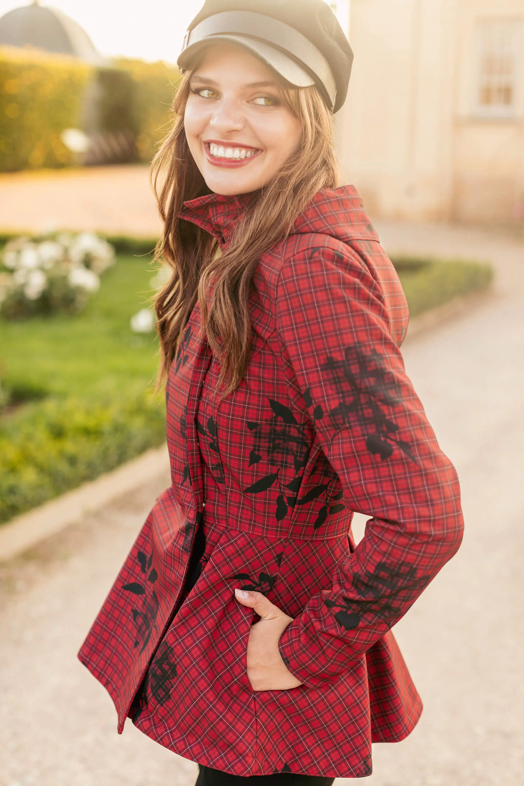Double Breasted Jacket with Detachable Hood in Red | Crimson Heart - Image 3