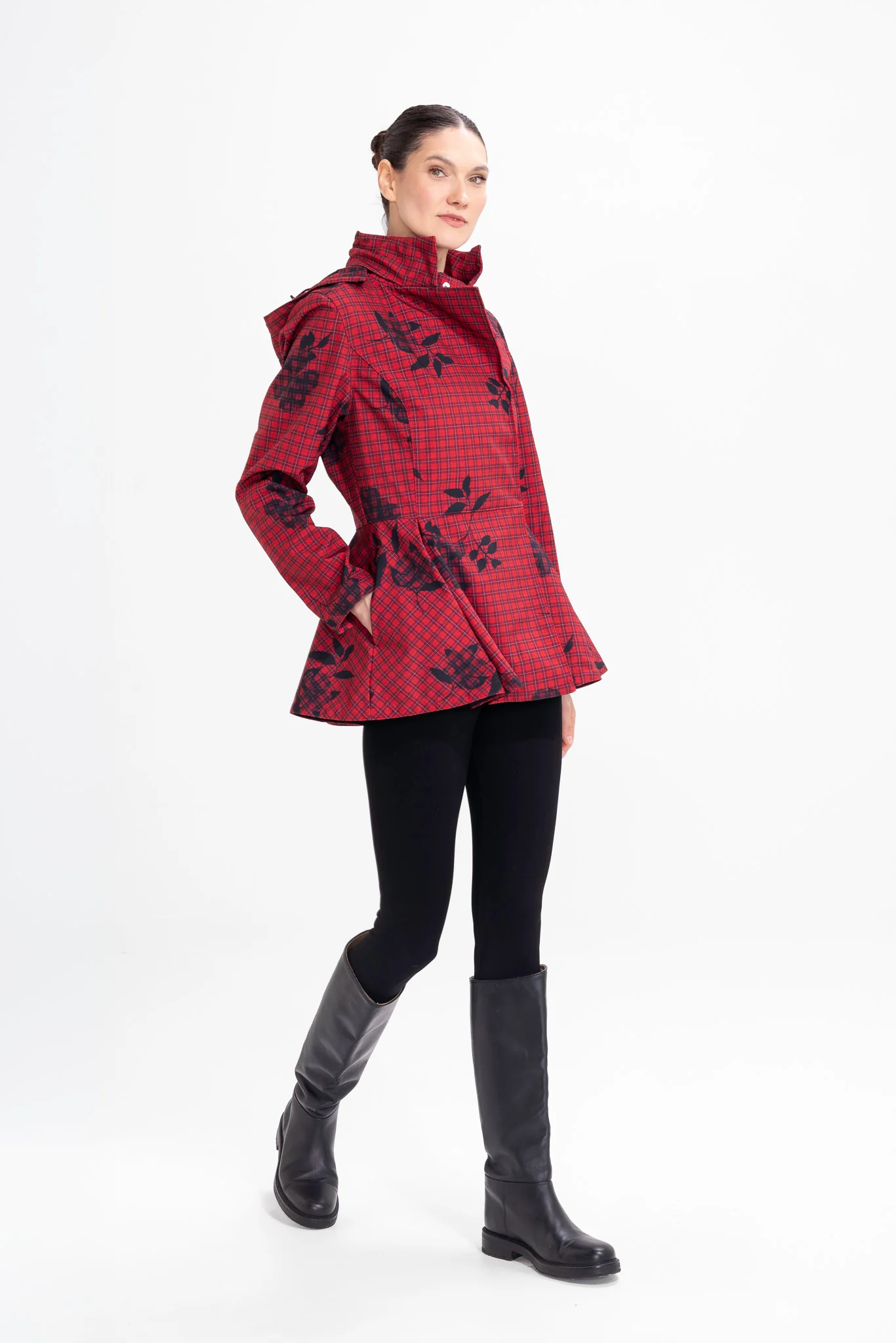 Double Breasted Jacket with Detachable Hood in Red | Crimson Heart - Image 4