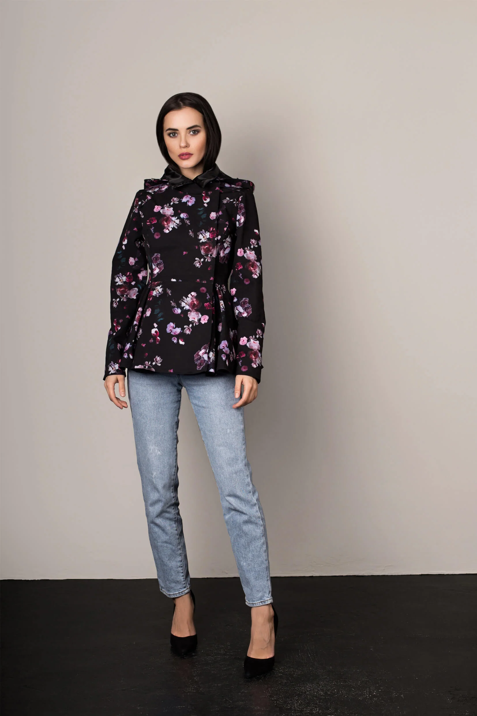 Women's Peplum Jacket with Detachable Hood | Pink Rain - Image 5