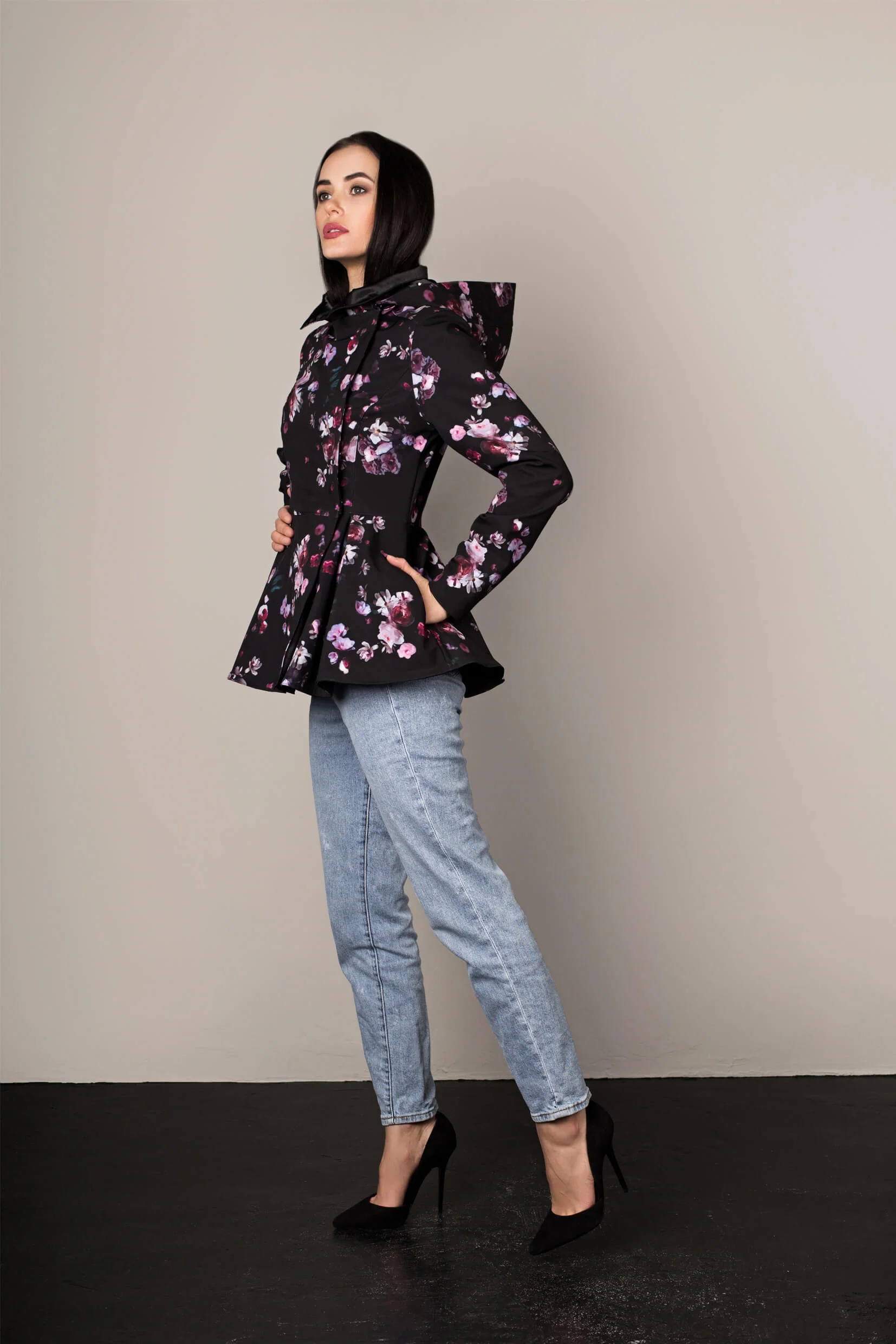 Women's Peplum Jacket with Detachable Hood | Pink Rain - Image 7